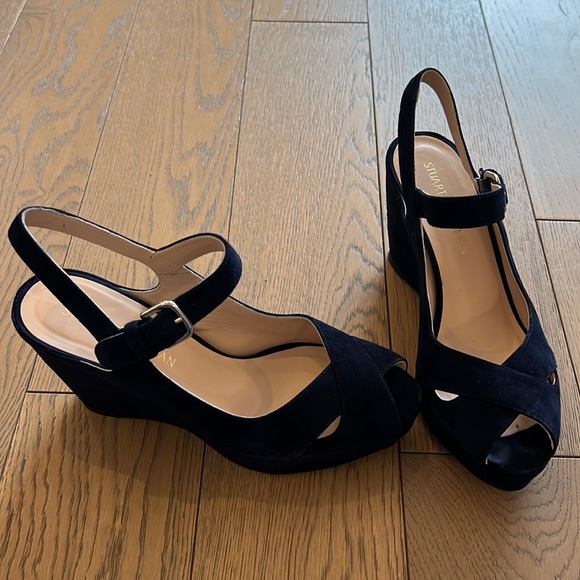Navy suede wedges